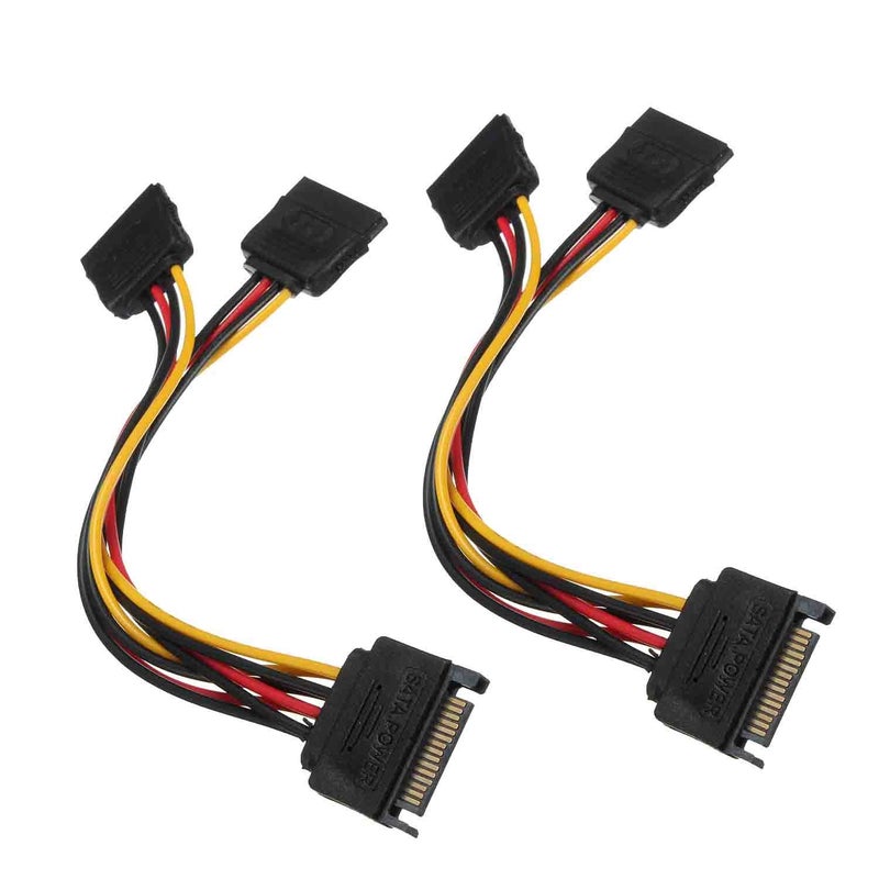 traderplus 2Pcs 15 Pin SATA to Dual SATA Power Y Splitter Cable for Hard Drive HDD SSD 8 Inch - Image 1
